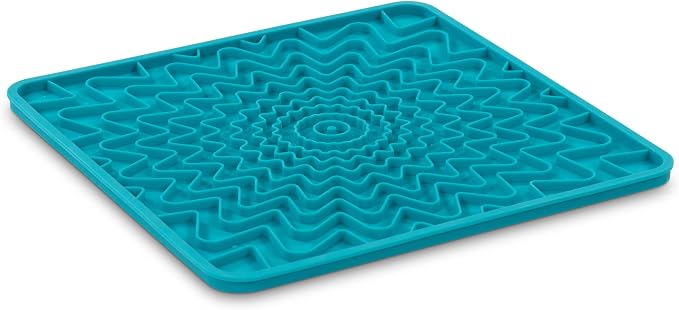 Messy Mutts Framed Silicone Therapeutic Licking Mat | 9.5" x 9.5" | Slow Feeder Mat for Boredom & Anxiety | Lick Pad for Dogs & Cats | Blue
