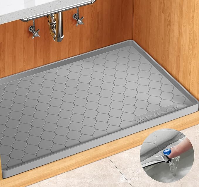 Winisok Silicone Under Sink Mat 22" x 19", kitchen Essentials and Gadgets, Shelf liner and Cabinet Protector, Home Organizers and Storage, Waterproof Bathroom Tray