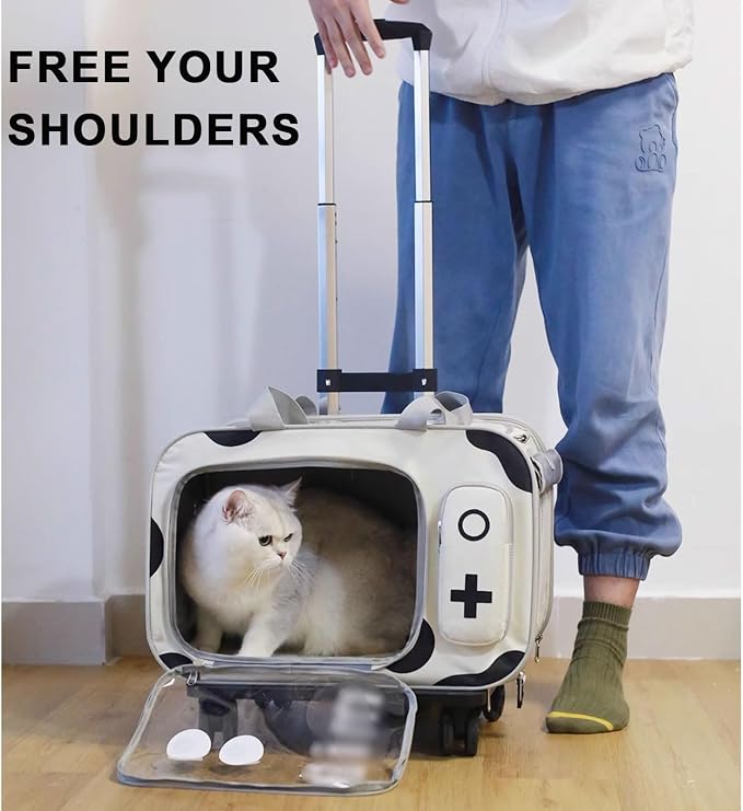 GAMAK Premium Rolling Pet Carriers with Removable Wheels Designed for Samll Dogs & Fat Cats, Ventilated Pet Suitcase for Traveling Walking Camping, 48 * 32 * 25cm
