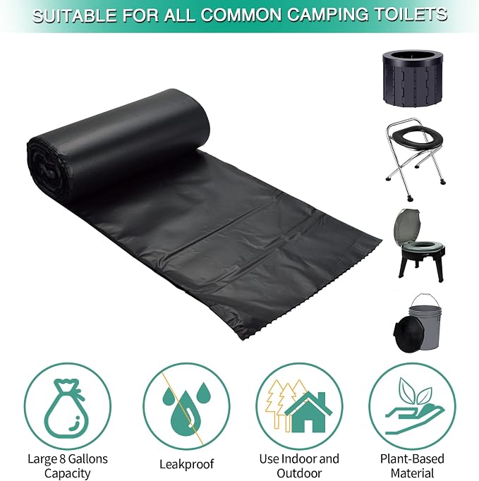 80 Compostable Poop Bags: 8 Gallon, 5 Gallon Bucket & Outdoor Camping Disposable Biodegradable Waste Bags