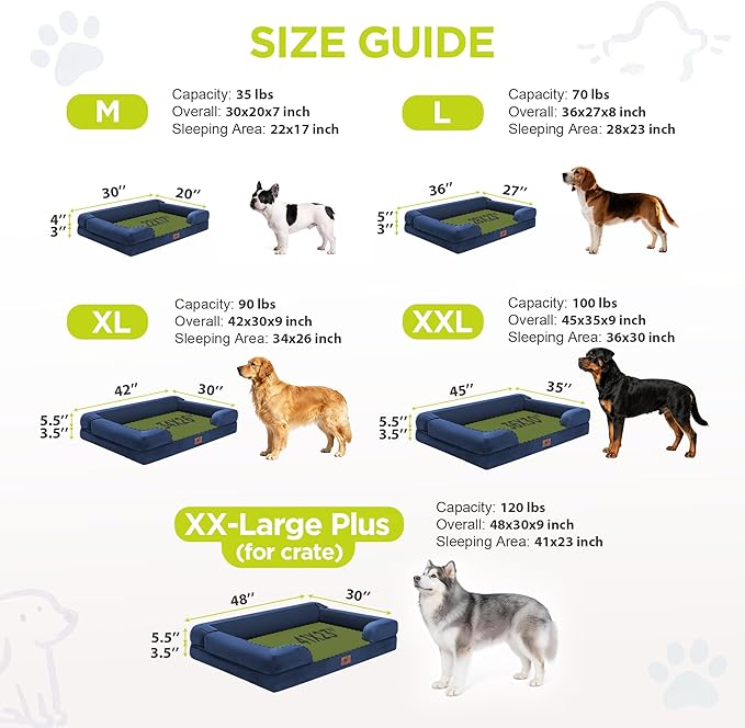 Dog Beds for Extra Large Dog - Waterproof Orthopedic Washable Jumbo Bed for Big Dogs, Removable Non-Slip Memory Foam Pet Couch Bolster Cover,48 x 30