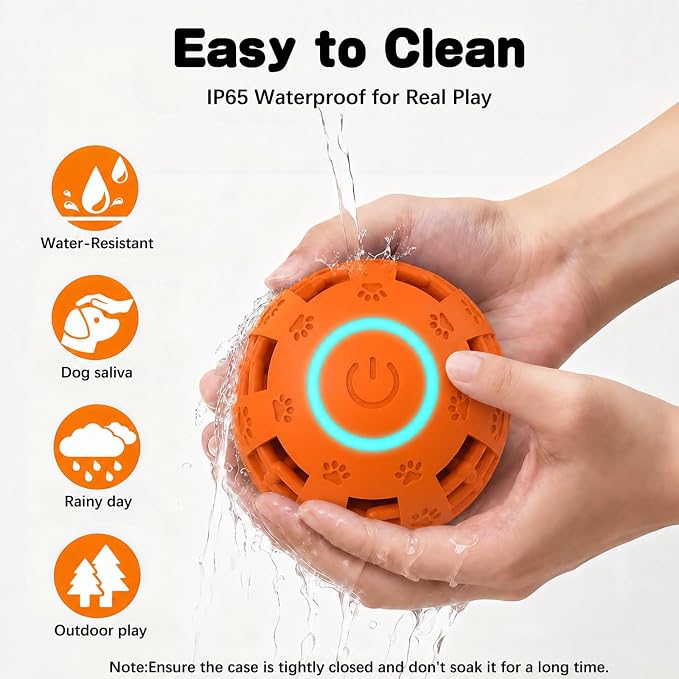 Interactive Dog Toy Ball, Durable Motion Activated Automatic Moving Ball for Small/Medium/Large Dogs, Rechargeable Dog Treat Ball with LED Lights, 2 Play Modes to Keep Your Dog Busy (Orange)