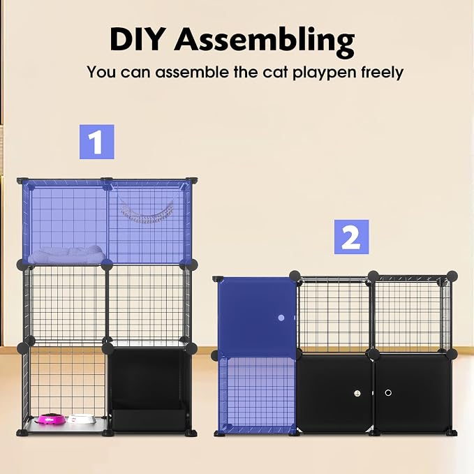 PAWING Cat Enclosure Indoor with Litter Box, 3-Tier Metal Wire Cat Cage, DIY Detachable Design for Cats, Kittens & Small Animals, Multi-Level Kennel