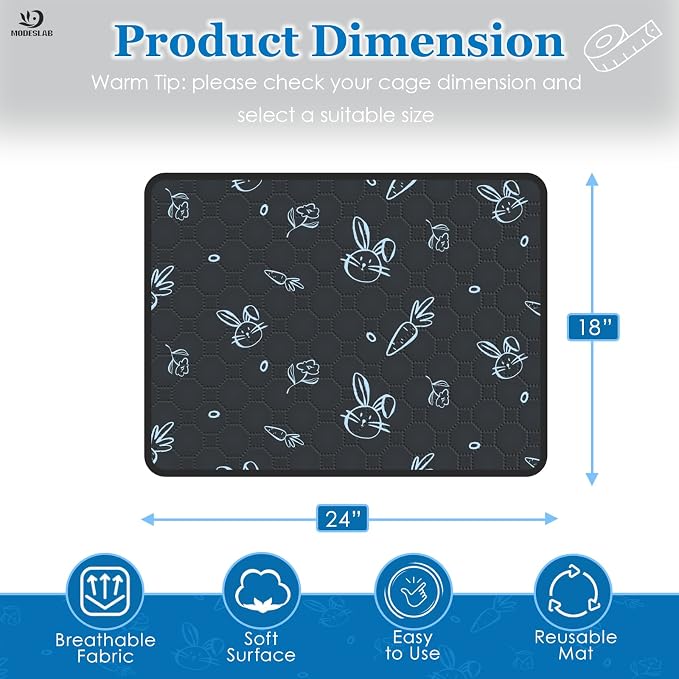 4-Pack Guinea Pig Cage Liner Washable, 18in x 24in Ultra-Absorbent Guinea Pig Bedding for Cage Non-Slip Leak-Proof Pee Pads for Dogs Rabbit Bunny Cat Litter Mat, Navy