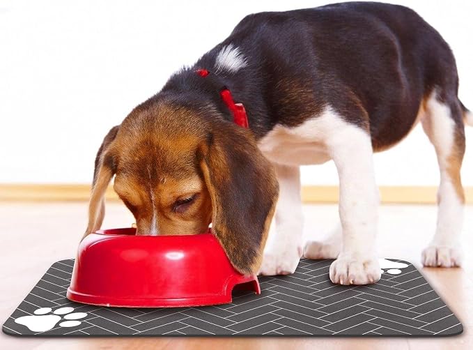 Dog Food Mats,Cat Absorbent Water Bowl Feeding Mats Pet Placemats for Food and Water Gray Wood Grain 12 * 20 inch