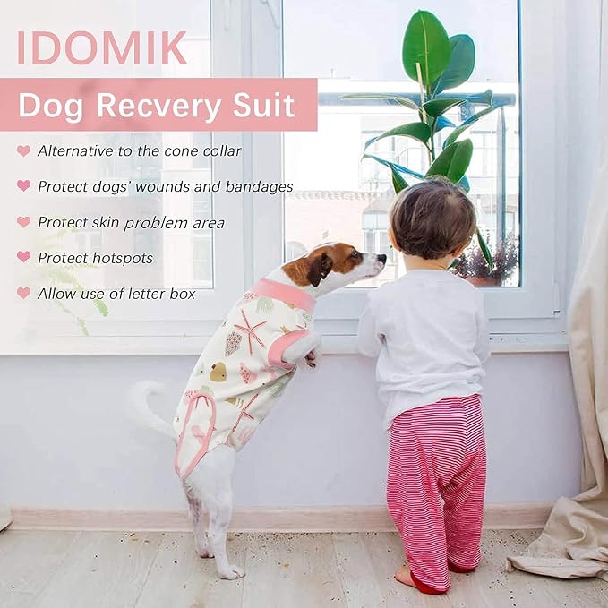 IDOMIK Dog Recovery Suit for Female Spay - Adjustable Anti-Licking Dog Post Surgery Onesie, Male Female Dog Neuter Spay Suits, Soft Abdominal Wound Bandage & E-Collar Cone Alternative