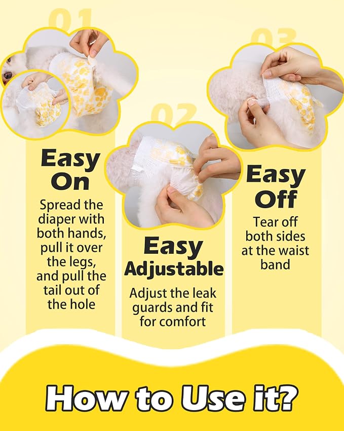 Dono Dog Diapers Female with Stretchy Waist-96Pcs, Disposable Full Wrap Female Puppy Dog in Heat Period Diapers, 360° Leak-Proof Super Absorbent Doggie Puppy Diapers (XS-96 Count)