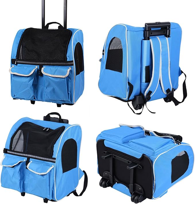 Pet Rolling Carrier Backpack with Wheels, Portable Cat Dog Travel Trolley Bag Carrier Case Luggage Box Backpack for Outdoor Indoor Use for Small Dogs/Cats
