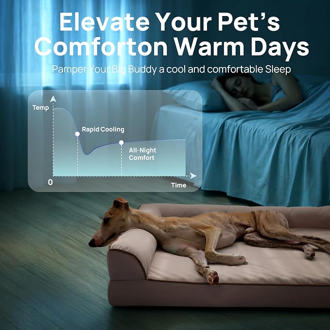 Cooling Dog Bed for Medium Dogs with Bolsters,Q-Max>0.45 Orthopedic Cool Pet Sofa Beds with Breathable Egg Crate Foam, Removable Washable Cover,Dusty Rose