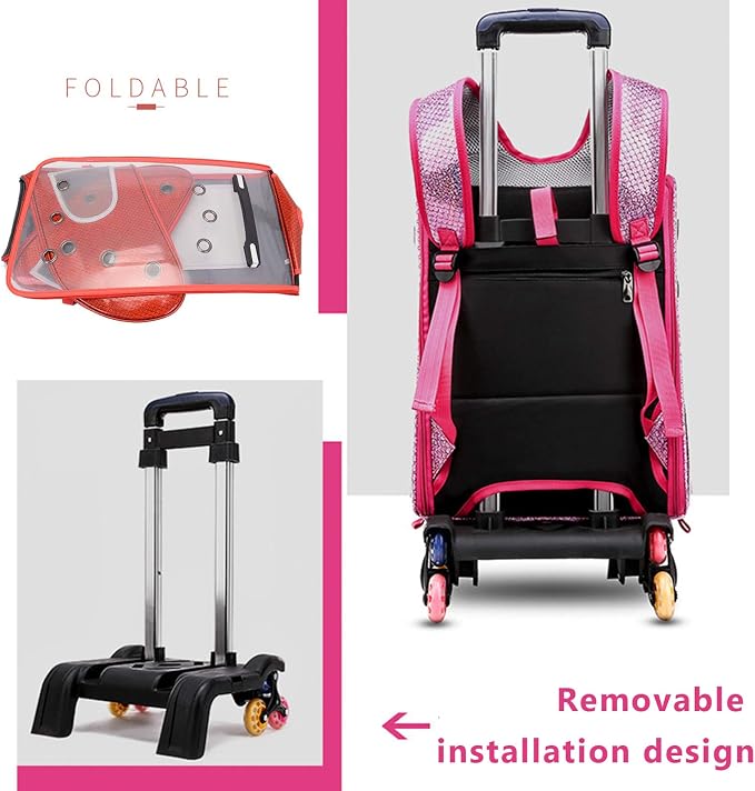 Pet Travel Rolling Carrier Backpack with Removable Wheels,Portable Foldable Breathable Airline Approved Hiking Soft-Sided Carrying Bag Trolley for Small Dogs And Cats with Mesh Ventilation Windows