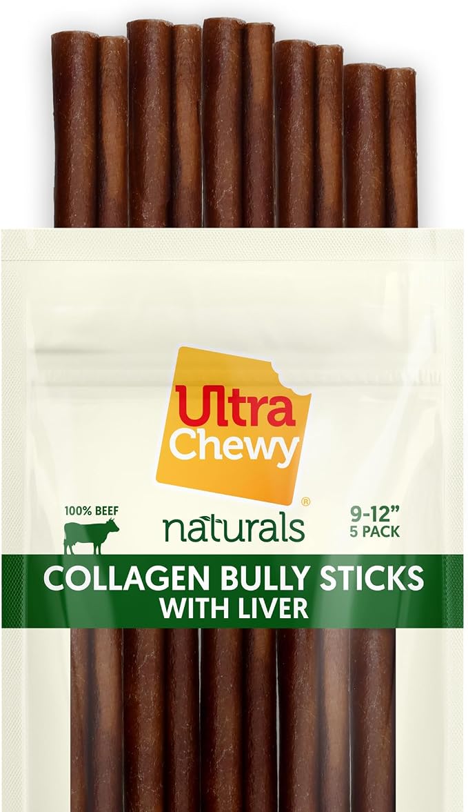 Ultra Chewy Collagen Sticks 9-12 inches (5 Pack) – Long Lasting Odor-Free, All-Natural Dog Chews – Rawhide & Bully Stick Alternative