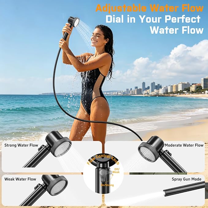 Portable Shower for Camping, 8000mAh Rechargeable Camping Shower Pump with Filtered Showerhead, LED Display, IPX8 Waterproof Outdoor Camp Shower for Hiking, Travel, Car, Pet Bath