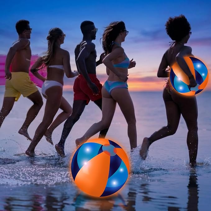 MiniInflat 12 Pcs Light up Beach Balls 16'' Jumbo Pool LED Balls Glow in the Dark Neon Giant Inflatable for Summer Hawaiian Tropical Theme Beach Party Decor Water Accessory (Orange)