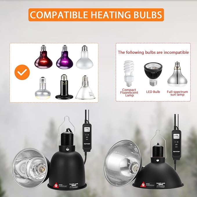 REPTITRIP 5.5" Reptile Heat Lamp Fixture with PID Dimming Thermostat, Independent Day Night Temperature Control, MAX 100W (Bulb Not Included)