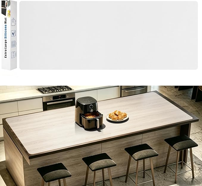 120" x 20" Silicone Countertop Protector Mat, Heat Resistant Kitchen Counter Mat, Waterproof Non-Slip Silicone Surface Protector for Kitchen Counters, Food Prep, Coffee Maker & Appliances, Translucent