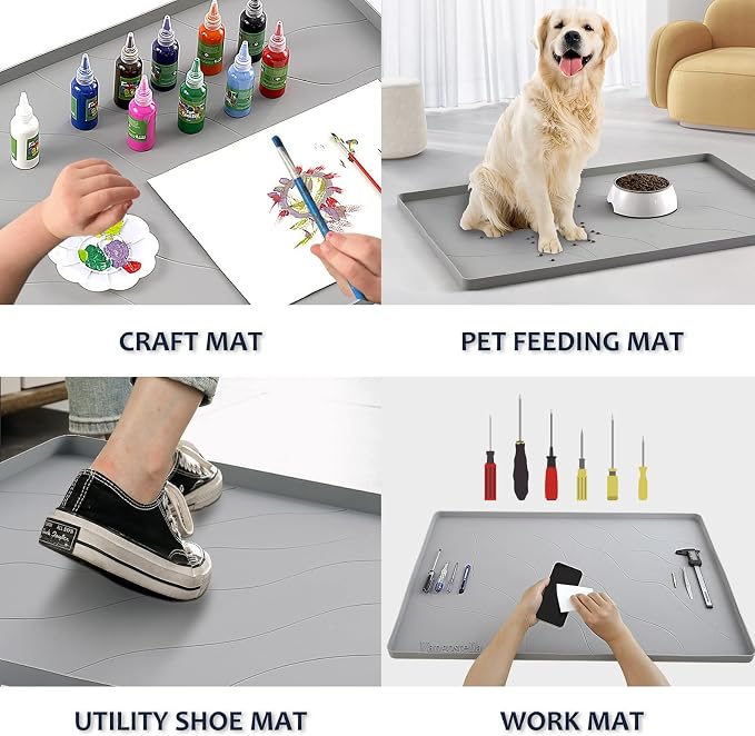 Heavy Duty Silicone Under Sink Mats for Kitchen Waterproof 37" x 19", Extra Thick Under Sink Rubber Mat Drip Tray, Raised Edge Under Sink Liner,Prevent Drips, Leaks, Spills,Grey