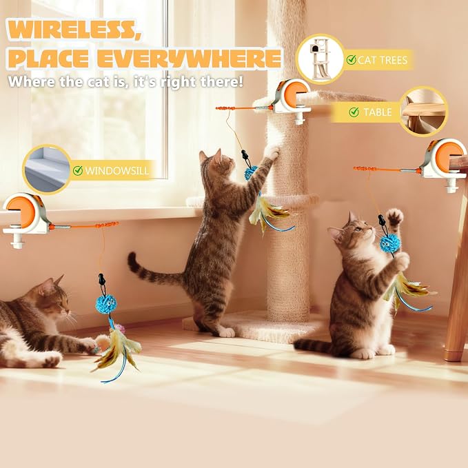 Interactive Cat Toys for Indoor Cats Automatic Electric Flying Bird Feather Wand Toy, Best Kitten & Adult Cat Enrichment Stimulation Toy Hanging Electric Kitty Toys for Bored Cats