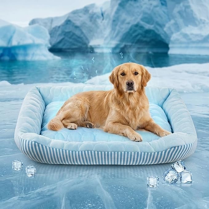 Cooling Dog Bed for Large Medium Small Dogs, Breathable Dog Cooling Mat with Self Cooling Ice Silk Fabric, Washable Summer Pet Bed for Indoor Outdoor, (Blue1, X-Large)