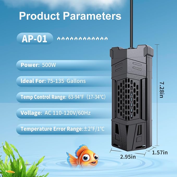 HiTauing Aquarium Heater, Upgrade AP01 300W/500W/800W/1000W Fish Tank Heater with Intelligent IC Chip Controller-Fast Heating, Precise Temperature Control for Saltwater and Freshwater