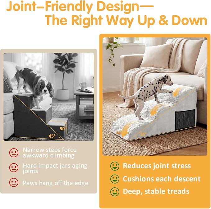 Topmart High Density Extended Foam Dog Ramp&Steps 3 Tiers,15.7" High,Non-Slip Dog Stairs with Removable Cover,Soft Foam Pet Ladder,Best for Injured,Older Cats,Pets with Joint Pain