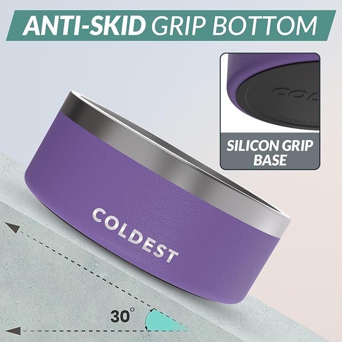 Coldest Dog Bowl - Anti Rust Metal, Non Slip, 3 Layers Insulated Stainless Steel Dog Bowls - Spill Proof & Heavy Duty - Water Bowl for Dogs, Cats & Pets, Dish Washer Safe (100 oz, Galaxy Purple)