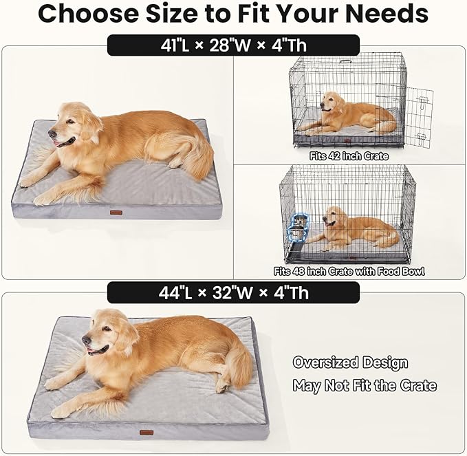 OhGeni Orthopedic Waterproof Dog Bed for Large Dogs, Machine-Washable Removable Cover in Easy-Clean Fabric, Reversible Memory Foam & Easy-Carry Handle, Wider and Larger, 44 inch (Pink)