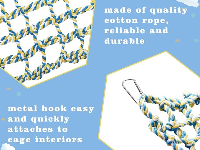 Colorful Bird Rope Net, Rat Climbing Ladder Bridge Toy, Hanging Pet Hammock, Cage Accessories for Small Animals Hamster Parakeets Cockatiels Guinea Pig Chinchilla Ferret - 45 × 7.5 Inch
