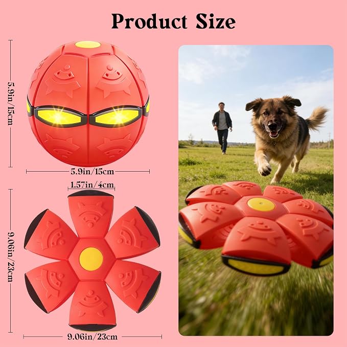 Magic Bouncing Pop Up Balls 3 Pack with 6 LED Lights for Dogs, Dual Form Meta Ball Transforming Design, Flying Saucer Ball Toy, Interactive Bouncy Balls for Pets