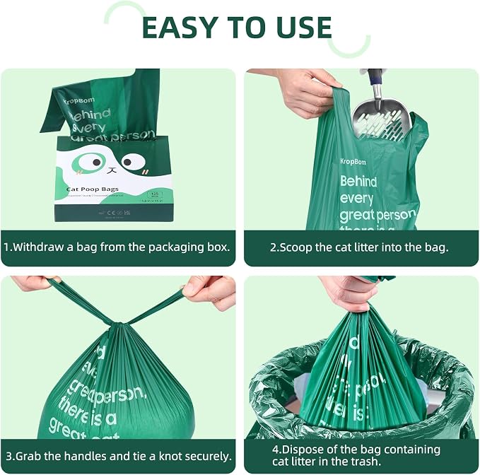 270 Count Cat Poop Bags with Handles, Disposable Litter Bags for Pet Poop, Extra-Thick Kitty Waste Bags Easy Tie Leak-Proof Strengthen Unscented (Made of 70% Recycled Plastic)