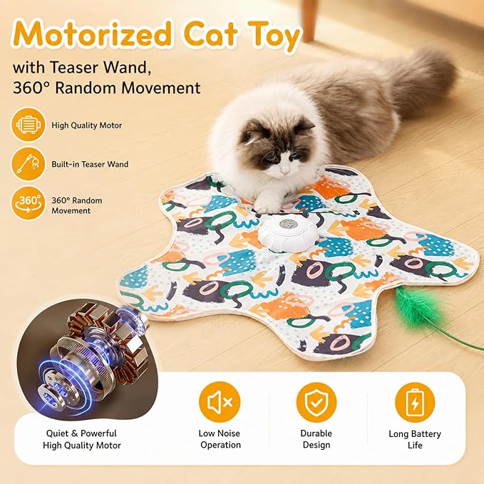 Terion Interactive Cat Toys for Indoor Cats Rechargeable Automatic Touch Activated Hide and Seek Kitten Toys for Bored Adult Cats Moving Concealed Feathers Real Mouse Squeaky Exercise Toys Kicker