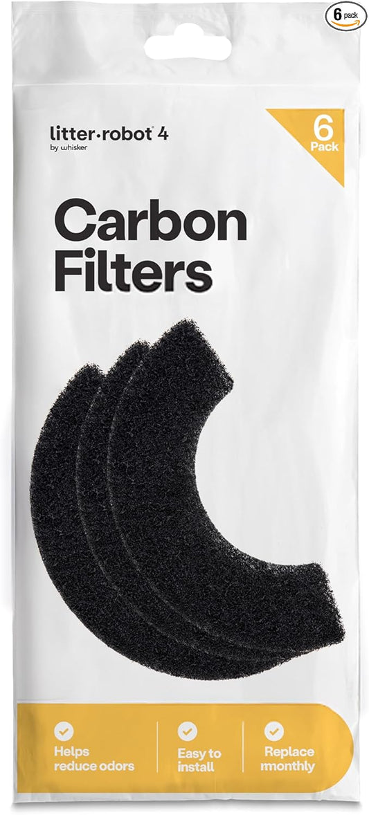 Whisker Litter-Robot 4 Carbon Filters, 6 Pack, Custom Fit Carbon Filter Pads for Litter-Robot 4, Absorbs and Reduces Litter Box Odors for Cleaner Smelling Home