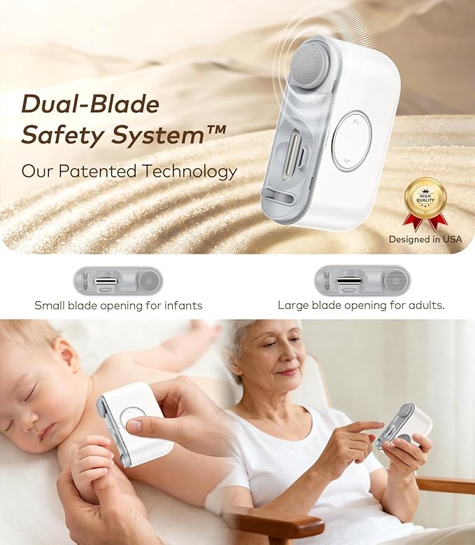 Electric Nail Clipper for Seniors |Dual-Blade System| Toenail & Fingernail Automatic 2-in-1 Trimmer & Polish with LED Light & Clip Storage Ultra-Quiet & Safe for Baby & Adults