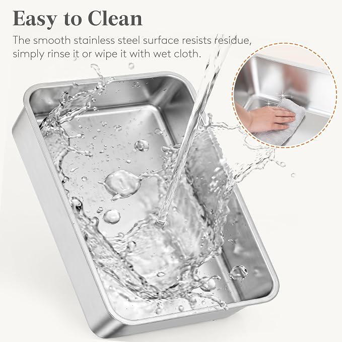 Lifewit Stainless Steel Litter Box for Kitty, Small Metal Cat Litter Tray with Non-Slip Pads, Anti-Leakage Top Entry and High Sided, Easy to Clean, 17.7" L×13.8" W×8.3" H, Gray
