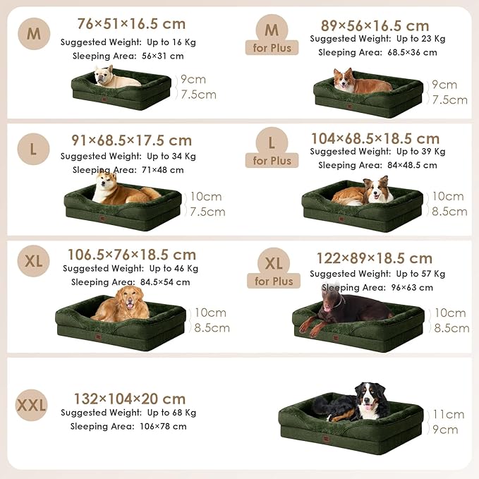 EHEYCIGA Orthopedic XL Dog Bed for Large Sized Dog, 42x30 Inch Extra Large Memory Foam Dog Couch Bed with Sides, Waterproof Liner & Washable Removable Cover, Dark Green