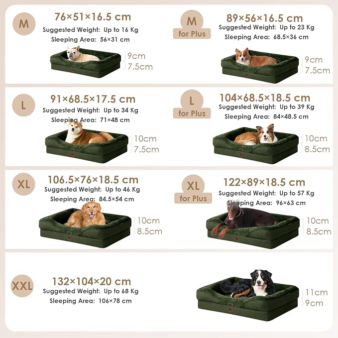 EHEYCIGA Orthopedic XL Dog Bed for Large Sized Dog, 48x35 Inch Extra Large Memory Foam Dog Couch Bed with Sides, Waterproof Liner & Washable Removable Cover, Bolster Pet Sofa, Dark Green