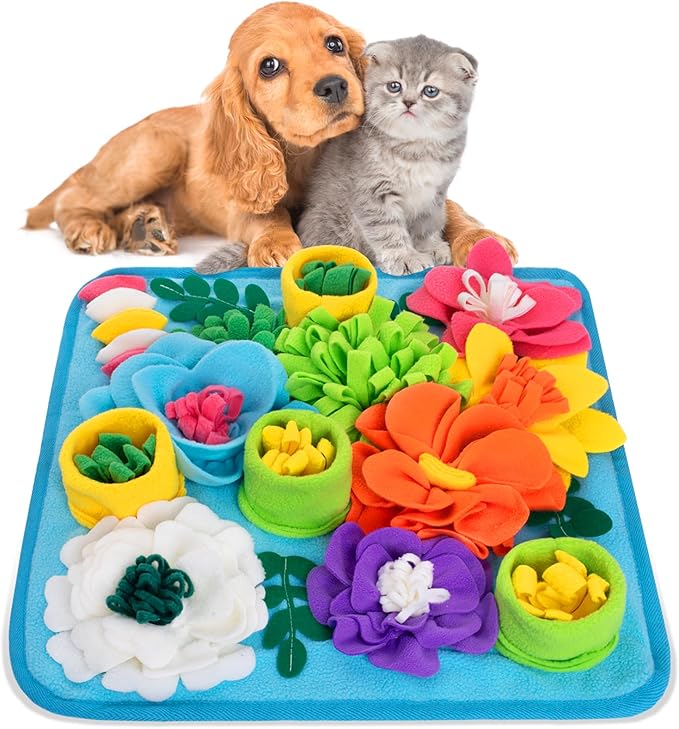 Snuffle Mat for Dogs, Sniff Mat Slow Feeding Mat for Small Pets Cats, Rabbits - Help Stress Relief and Training - Stimulate Your Pet's Foraging Skills! (Sky Blue)