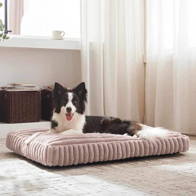Dog Bed Medium Size Dog, Flat Pet Beds with Removable Washable Cover, Pet Mat Cute Crate Bed Thick Shredded Chopped Crate Foam & Anti Slip Bottom for Indoor