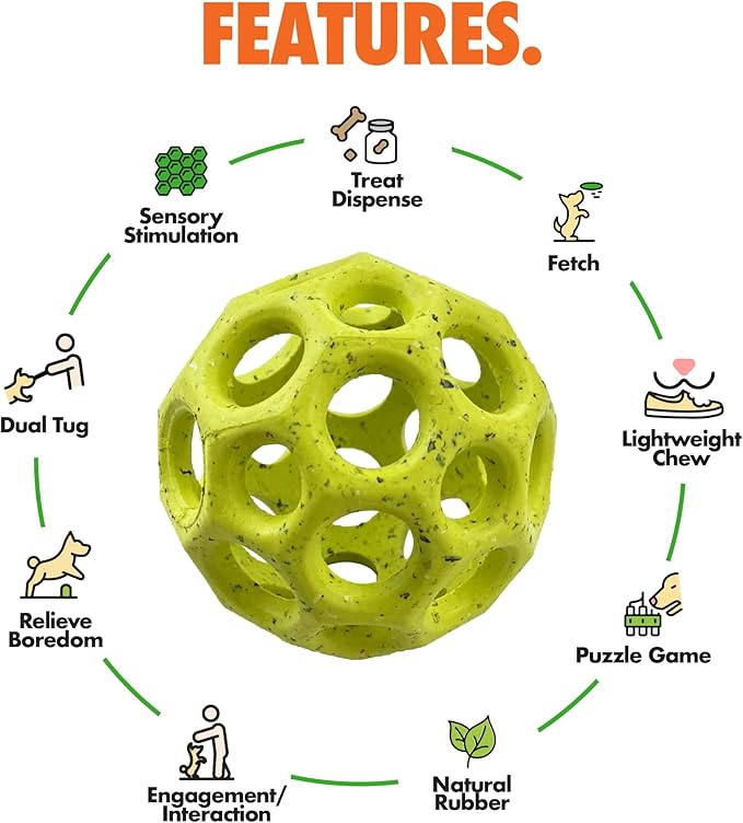 Max Fusion Made with Nike Grind, Arlee Helix Dog Toy, Ball Toys for for Small Dogs, Durable & Natural Rubber Chew Toy for Play, Fetch & Chewing, Yellow, Small, 1 Count