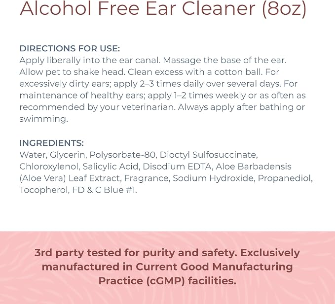 SolaceVet Alcohol-Free Ear Cleaner 8 oz – Veterinarian Recommended Gentle Ear Cleanser for Dogs & Cats, Non-stinging Formula