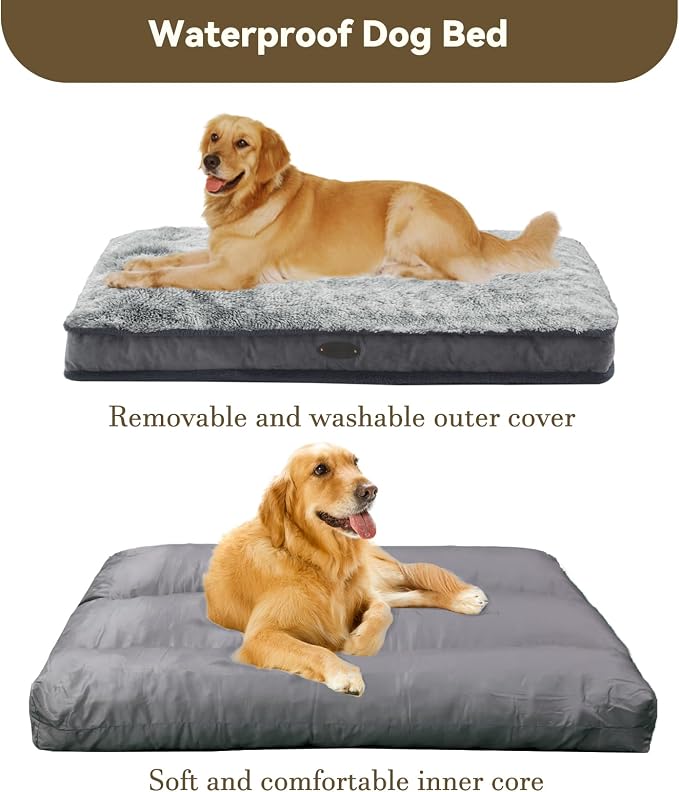 Dog Bed for Medium Dogs Breeds, Deluxe Plush Dog Crate Beds, Comfy Kennel Pad, Pet Sleeping Mat, Waterproof, Removable and Machine Washable Cover & Non-Slip Bottom, 36"X23" Grey