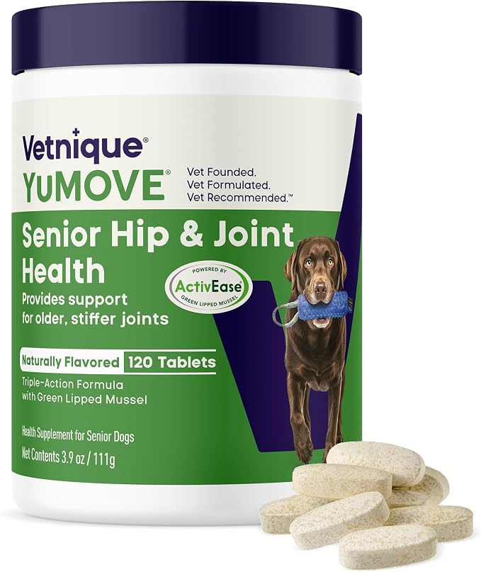 YuMOVE Senior Dog Joint Supplement with ActivEase Green Lipped Mussel - Glucosamine for Dogs, Hyaluronic Acid & Omega 3 – Advanced Mobility Support for Aging Dogs (120ct Chewable Tablets)