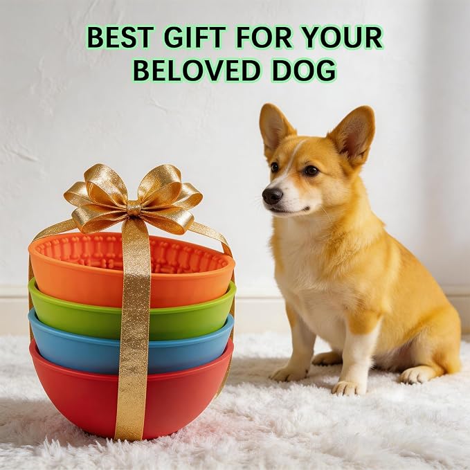 4 Pcs Dog Lick Bowl Wobble Silicone Dog Slow Feeder Bowl Lick Mat Interactive Toy Enrichment Feeder for Cat Pet Oral Health for Boredom Anxiety Relief, Calming, 4 Colors