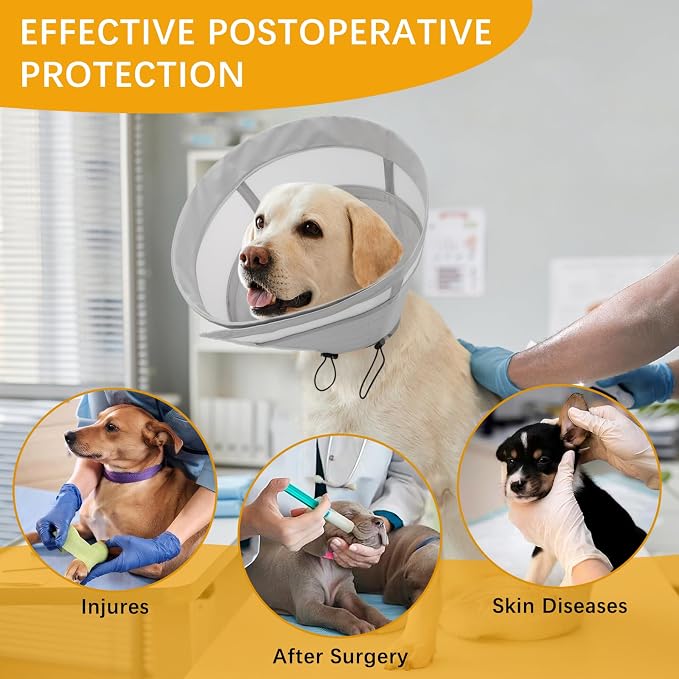 ASENKU Dog Cone Collar, Soft Adjustable Cone for Dogs to Stop Licking, Lightweight Recovery Dog Cone After Surgery, Pet E-Collar for Small, Medium & Large Dogs(Grey,L)