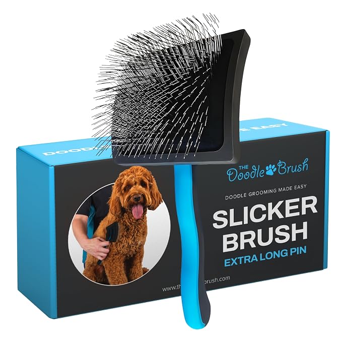 The Doodle Brush, Slicker Brush for Dogs Detangler, Poodle Pin Dematting Dog Hair Brushes, Extra Long Pin Slicker for Goldendoodle, Cockapoo, Cavapoo, Tangle-Free Grooming Shiny Coat Pet Brushes