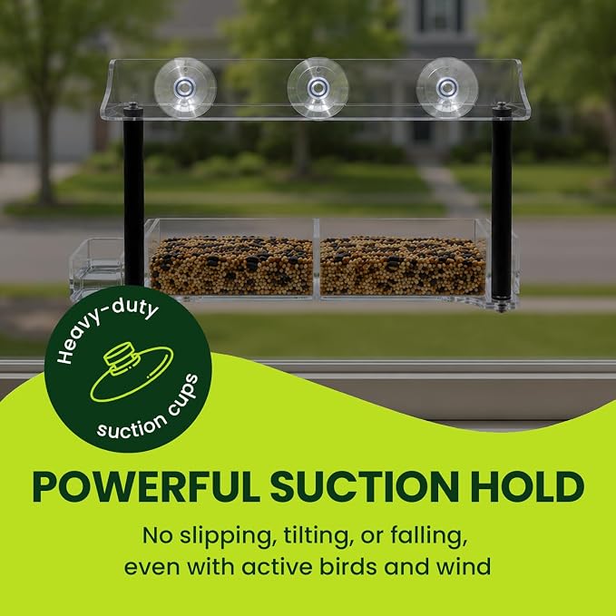 Nature Gear Window Bird Feeder with Strong Suction Cups, Clear Acrylic Window Mounted Bird Feeder, Weather-Resistant, Durable, Squirrel-Resistant, Column Style