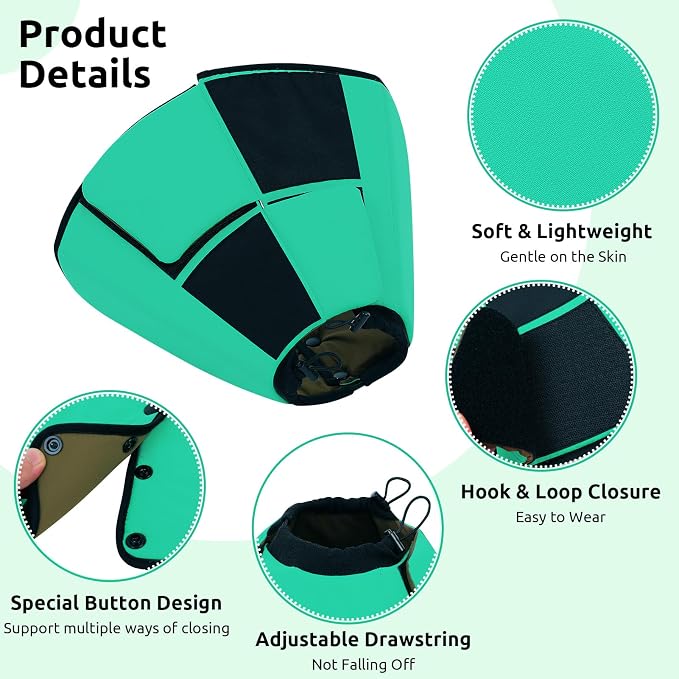 Queenmore Soft Cone for Dogs After Surgery, Dog Cones for Large Dogs to Stop Licking, Soft Dog Cone, Elizabethan Collar for Pets, Alternative Pet Recovery Collar for Wound Healing, Green L