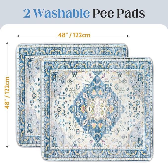 Washable Pee Pads for Dogs 2 Pack Reusable Puppy Training Pads 48"x48" Super Absorbent Waterproof Dog Training Pads, Non-Slip Potty Pads Whelping Pads Litter Mat Pet Supplies - Orange/Mix