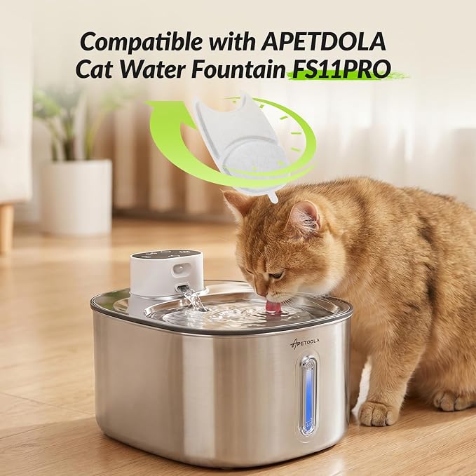 Cat Water Fountain Filter,6 Pack FS11PRO Cat Fountain Filter Replacement, 6 PCS Filters & 6 PCS Sponge Set for Stainless Steel Cat Dispenser,6 Layer Filters for Pet Fountain
