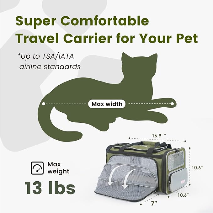 TSA Airline Approved Soft Sided Collapsible Pet Travel Carrier and Small cat Bowl
