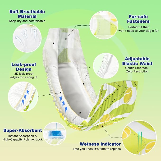 Dono Dog Diapers Male, Disposable Male Dog Wraps 60ct, Super Absorbent Doggie Diapers with Wetness Indicator, Leak-Proof Belly Band, Puppy Pampers for Excitable Urination, Incontinence, Medium